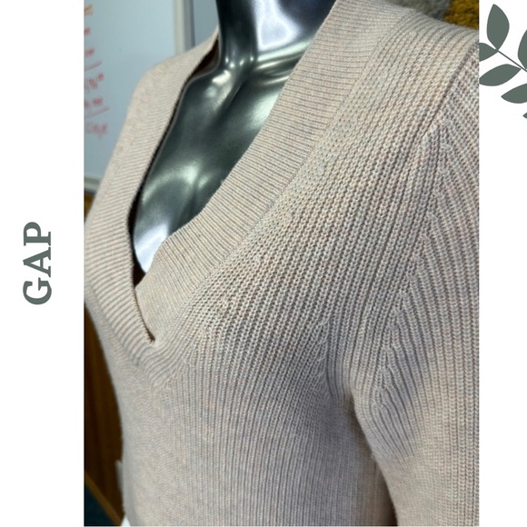Gap V Neck Sweater Dress Long Sleeve Ribbed Midi Pale Pink Grey Size Extra Small - Picture 8 of 10
